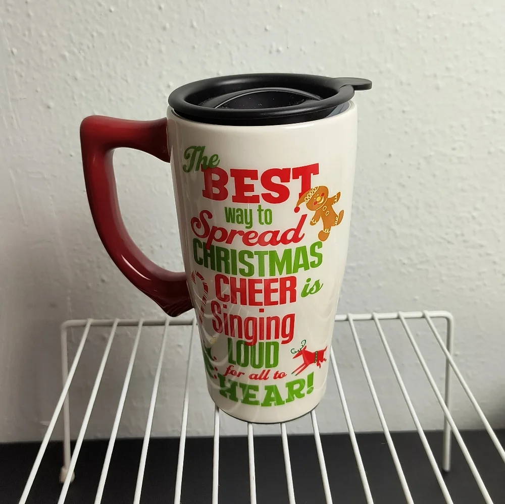 Christmas Spoontiques Elf Travel Mug W/ Lid Ceramic 18oz Buddy The Elf White/Red
